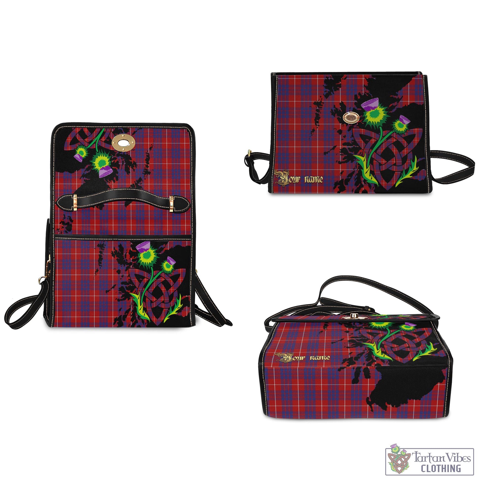 Tartan Vibes Clothing Hamilton Tartan Waterproof Canvas Bag with Scotland Map and Thistle Celtic Accents