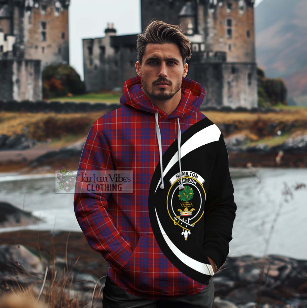 Tartan Vibes Clothing Hamilton Tartan Cotton Hoodie with Family Crest Circle Style