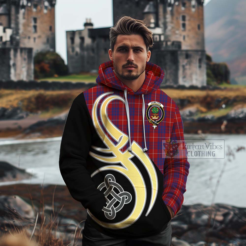 Tartan Vibes Clothing Hamilton Tartan Cotton Hoodie with Family Crest and Celtic Symbol Style