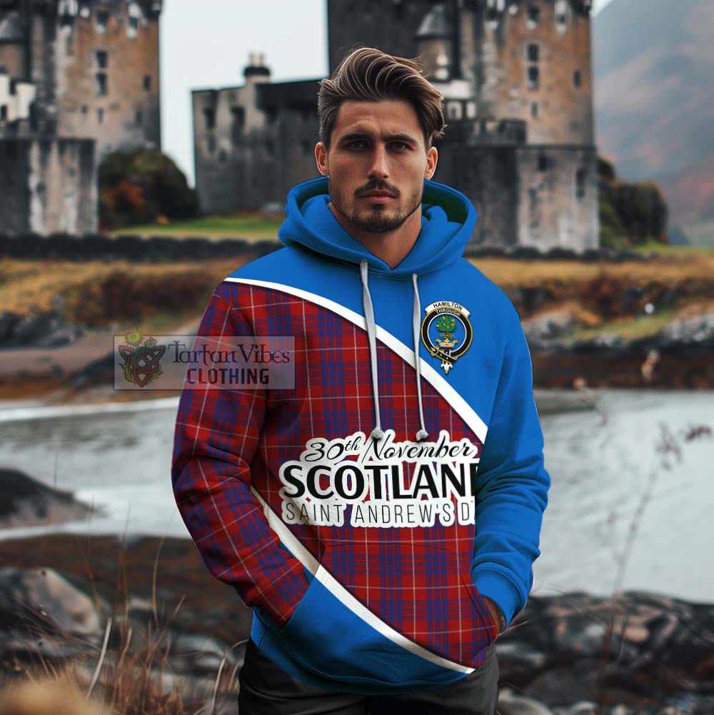 Tartan Vibes Clothing Hamilton Family Crest Tartan Cotton Hoodie Celebrate Saint Andrew's Day in Style