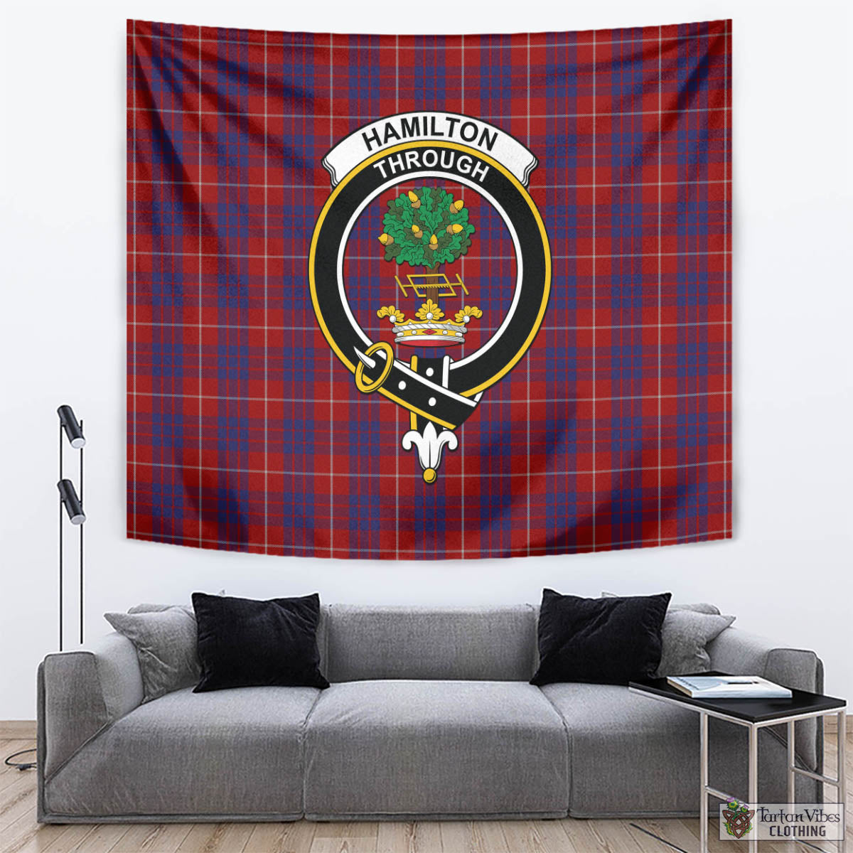 Tartan Vibes Clothing Hamilton Tartan Tapestry Wall Hanging and Home Decor for Room with Family Crest