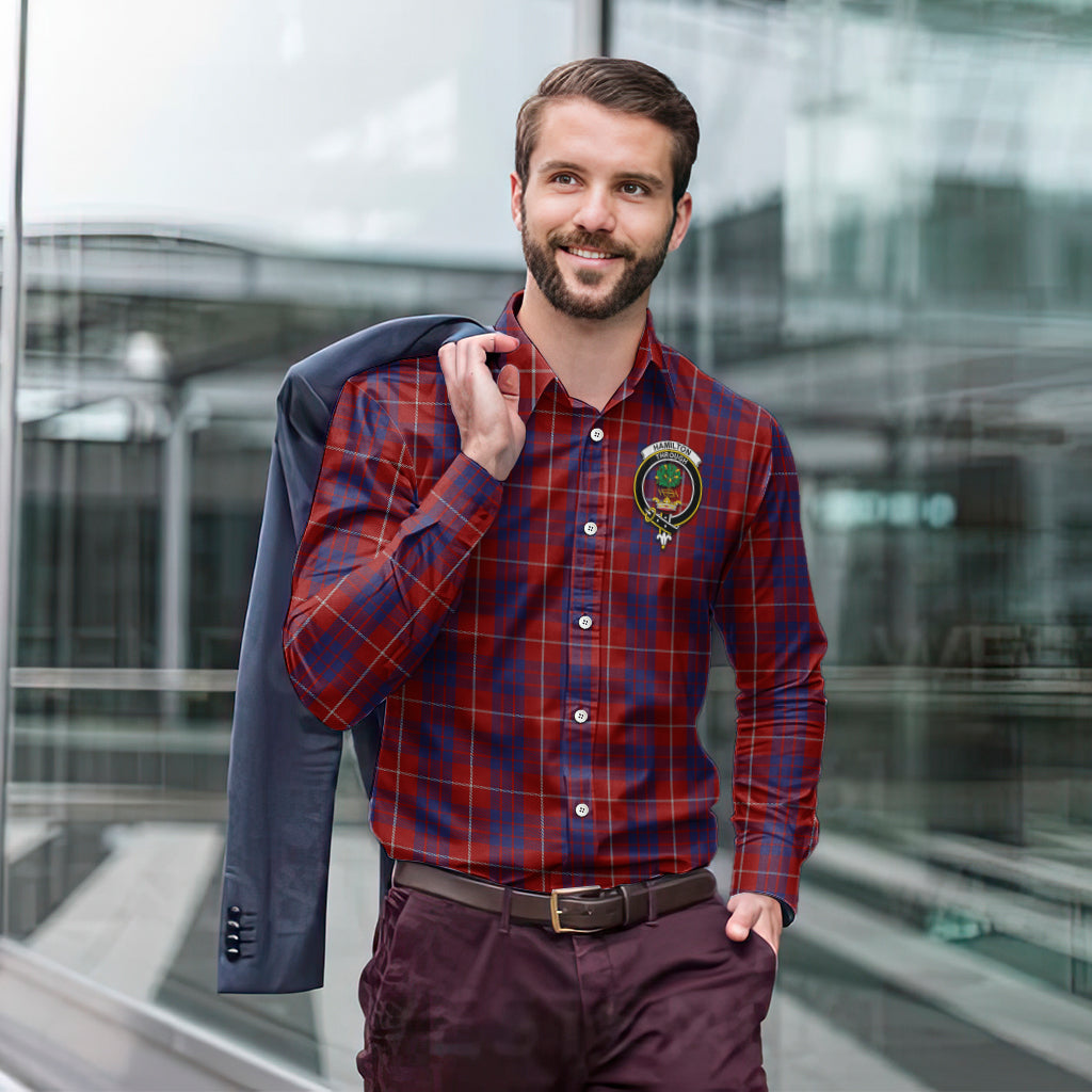 hamilton-tartan-long-sleeve-button-up-shirt-with-family-crest