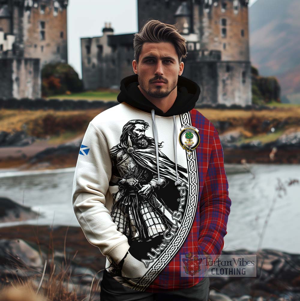 Tartan Vibes Clothing Hamilton Tartan Clan Crest Cotton Hoodie with Highlander Warrior Celtic Style