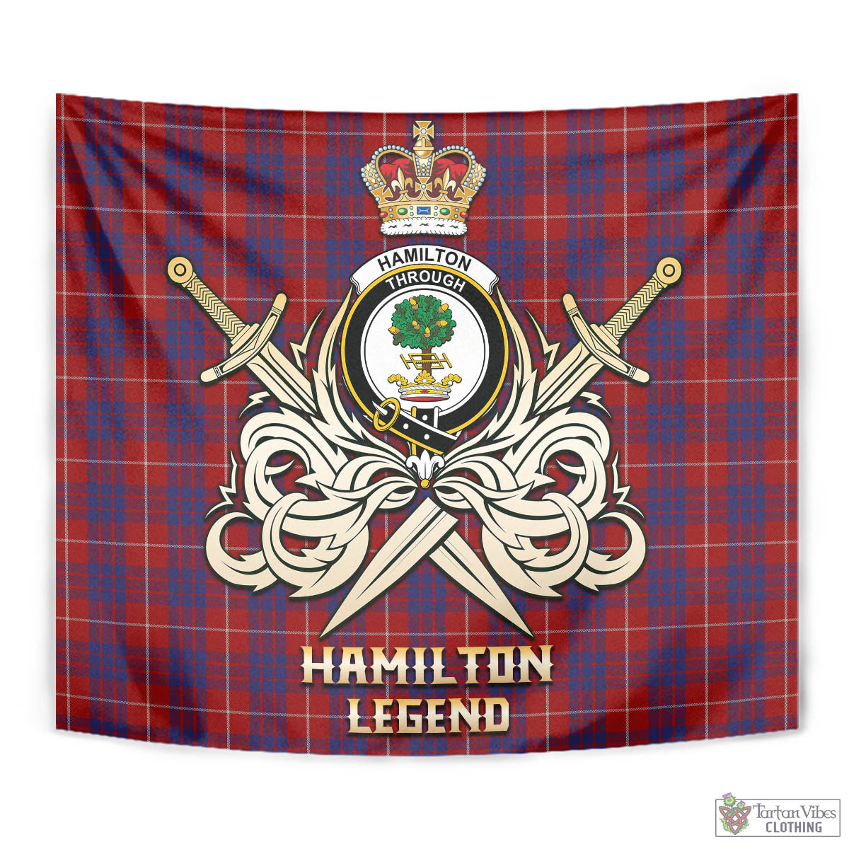 Tartan Vibes Clothing Hamilton Tartan Tapestry with Clan Crest and the Golden Sword of Courageous Legacy