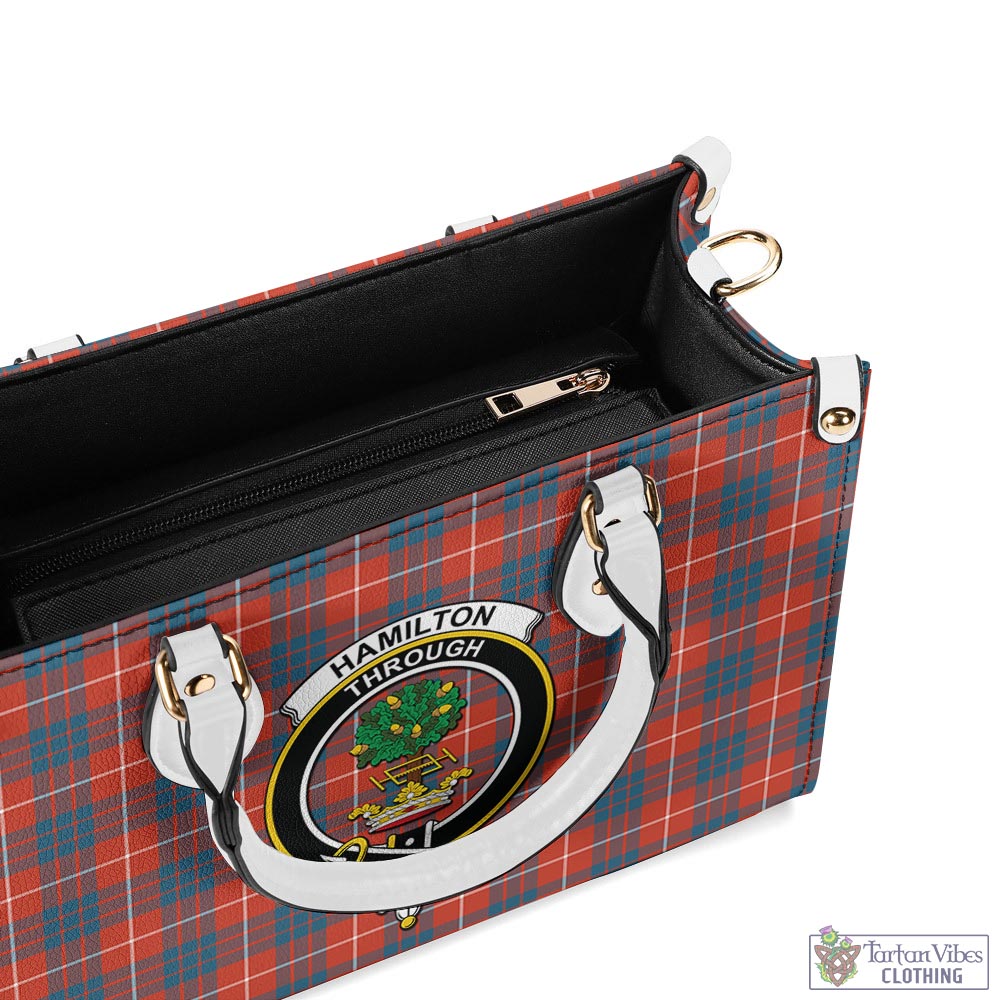 Tartan Vibes Clothing Hamilton Ancient Tartan Luxury Leather Handbags with Family Crest