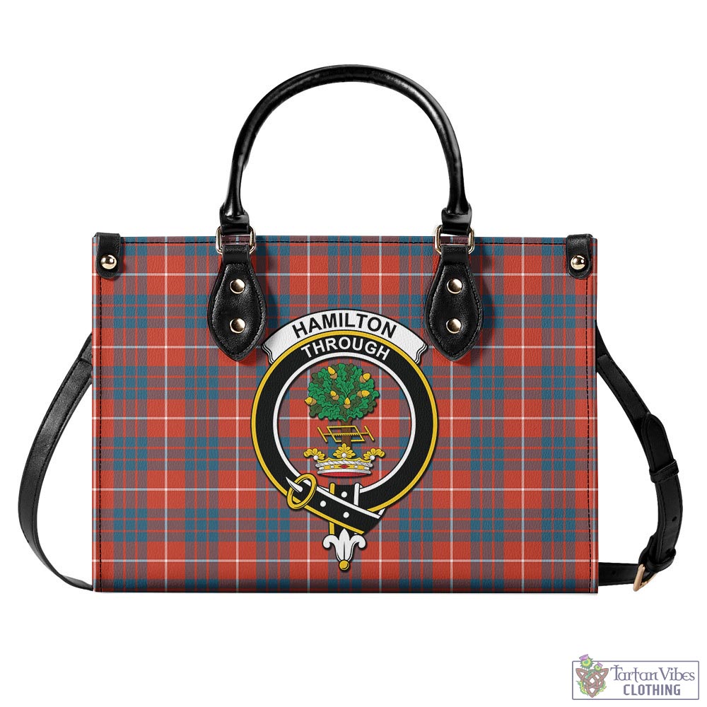 Tartan Vibes Clothing Hamilton Ancient Tartan Luxury Leather Handbags with Family Crest