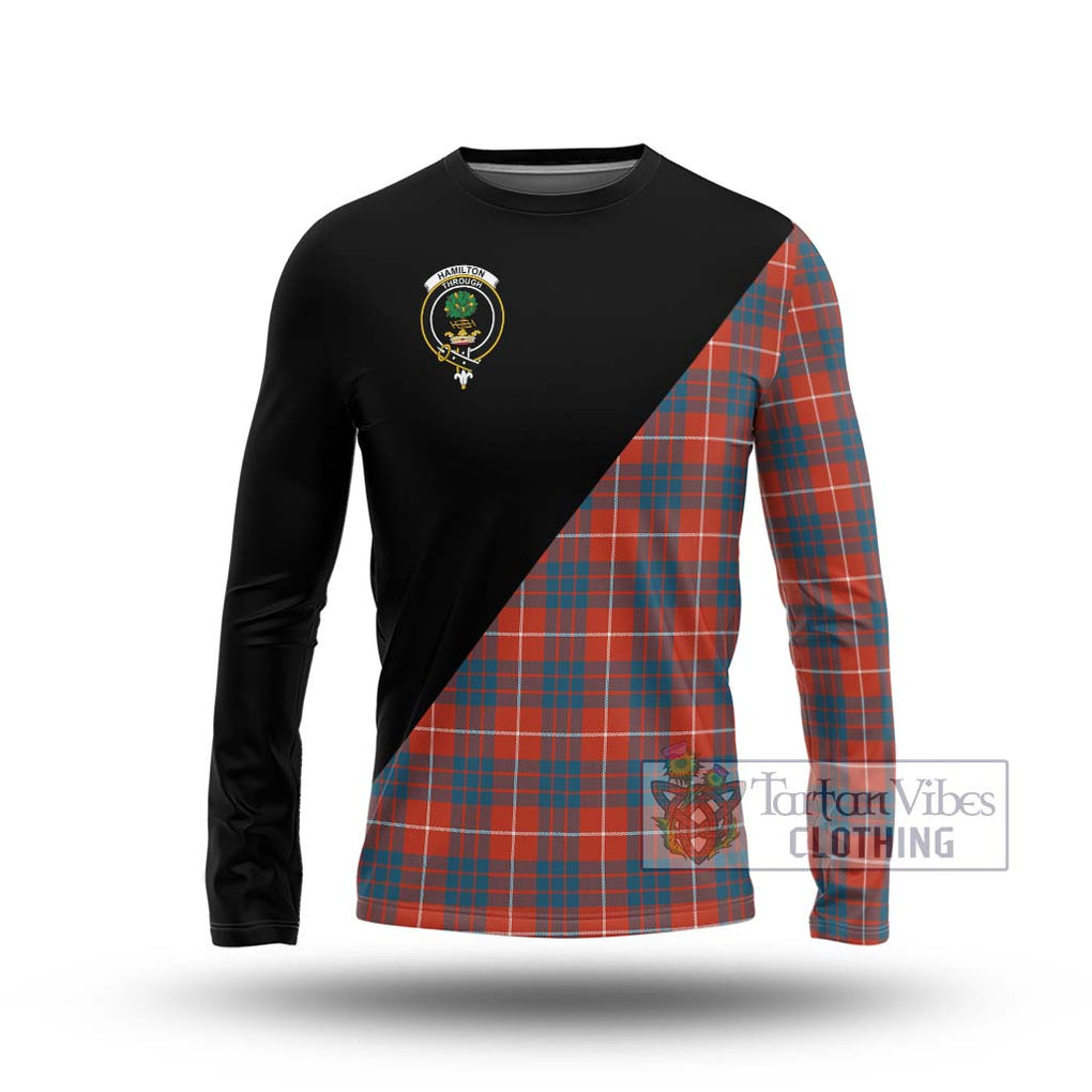 Hamilton Ancient Tartan Long Sleeve T-Shirt with Family Crest and Military Logo Style Unisex - Tartanvibesclothing Shop