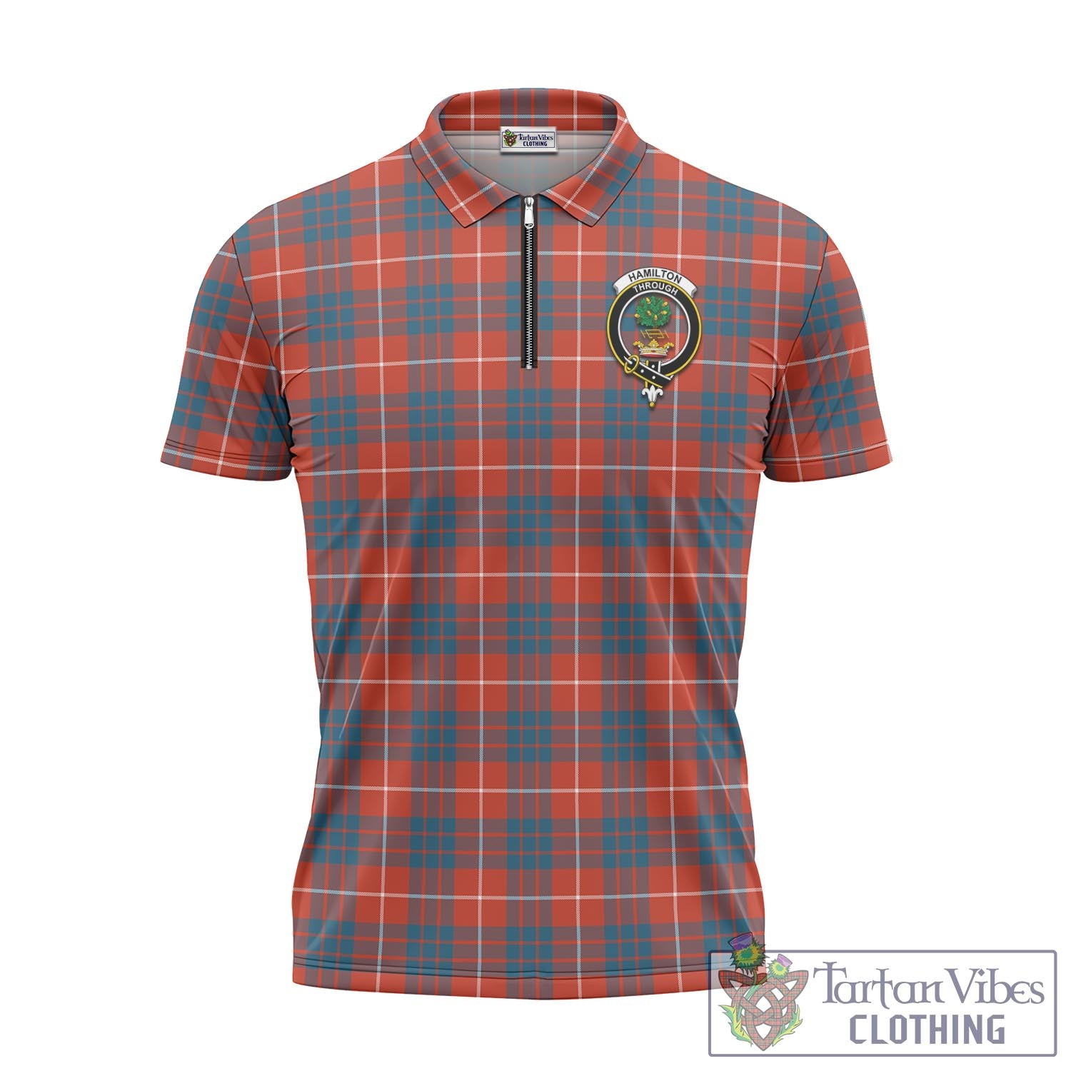 Tartan Vibes Clothing Hamilton Ancient Tartan Zipper Polo Shirt with Family Crest