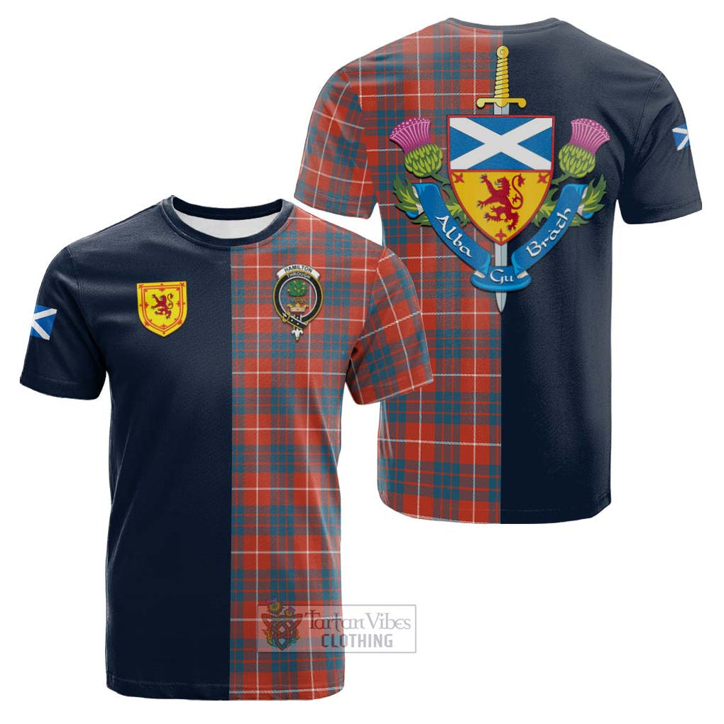 Tartan Vibes Clothing Hamilton Ancient Tartan Cotton T-shirt with Scottish Lion Royal Arm Half Style