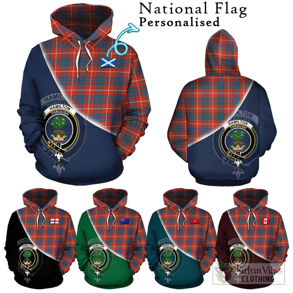 Hamilton Ancient Tartan Hoodie with Personalised National Flag and Family Crest Half Style Zip Hoodie - Tartanvibesclothing Shop