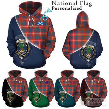 Hamilton Ancient Tartan Hoodie with Personalised National Flag and Family Crest Half Style