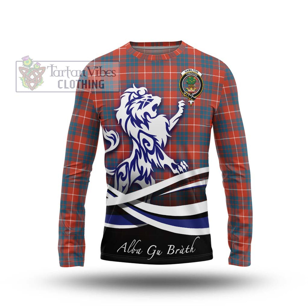 Hamilton Ancient Tartan Long Sleeve T-Shirt with Alba Gu Brath Regal Lion Emblem Unisex - Tartanvibesclothing Shop