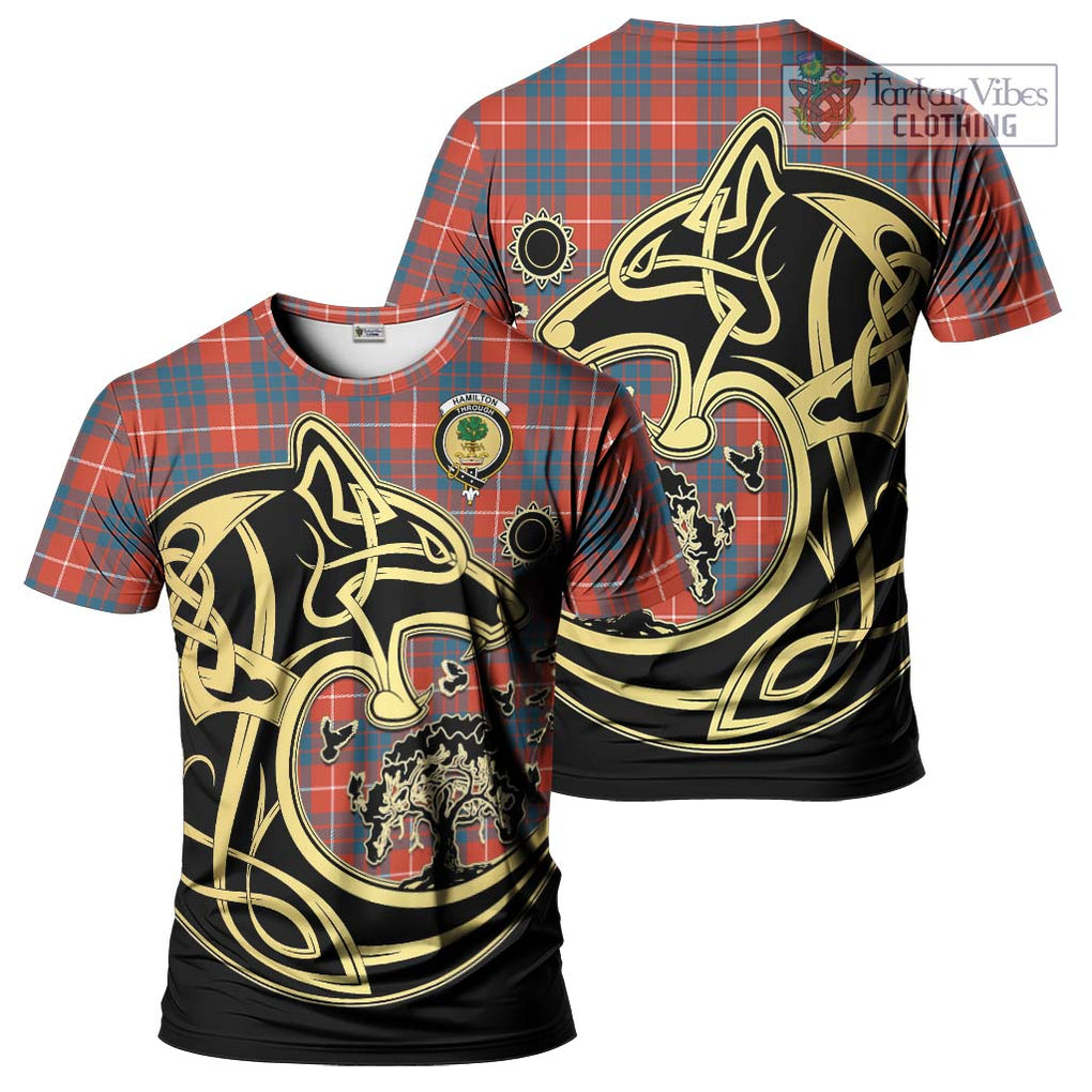 Hamilton Ancient Tartan T-Shirt with Family Crest Celtic Wolf Style Kid's Shirt - Tartan Vibes Clothing