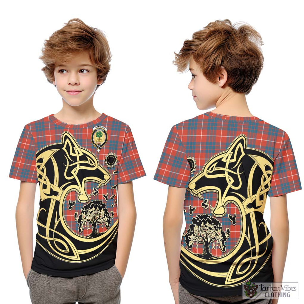 Hamilton Ancient Tartan Kid T-Shirt with Family Crest Celtic Wolf Style Youth XL Size14 - Tartan Vibes Clothing