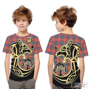 Hamilton Ancient Tartan Kid T-Shirt with Family Crest Celtic Wolf Style