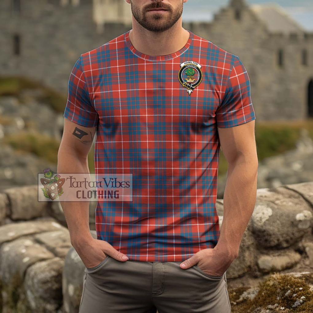 Hamilton Ancient Tartan Cotton T-Shirt with Family Crest Men's Shirt - Tartanvibesclothing Shop