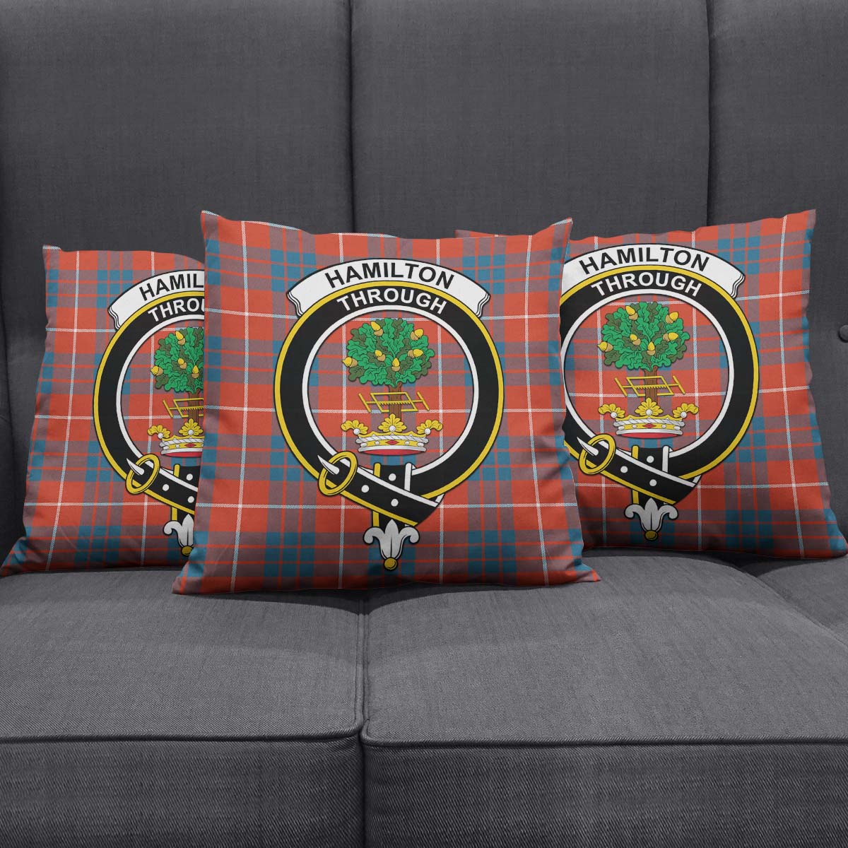 Hamilton Ancient Tartan Pillow Cover with Family Crest Square Pillow Cover - Tartanvibesclothing