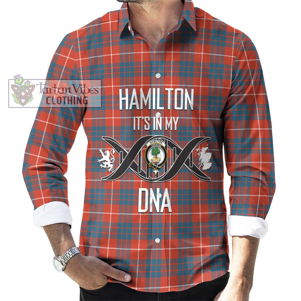 Hamilton Ancient Tartan Long Sleeve Button Shirt with Family Crest DNA In Me Style Men's Shirt S - Tartanvibesclothing Shop