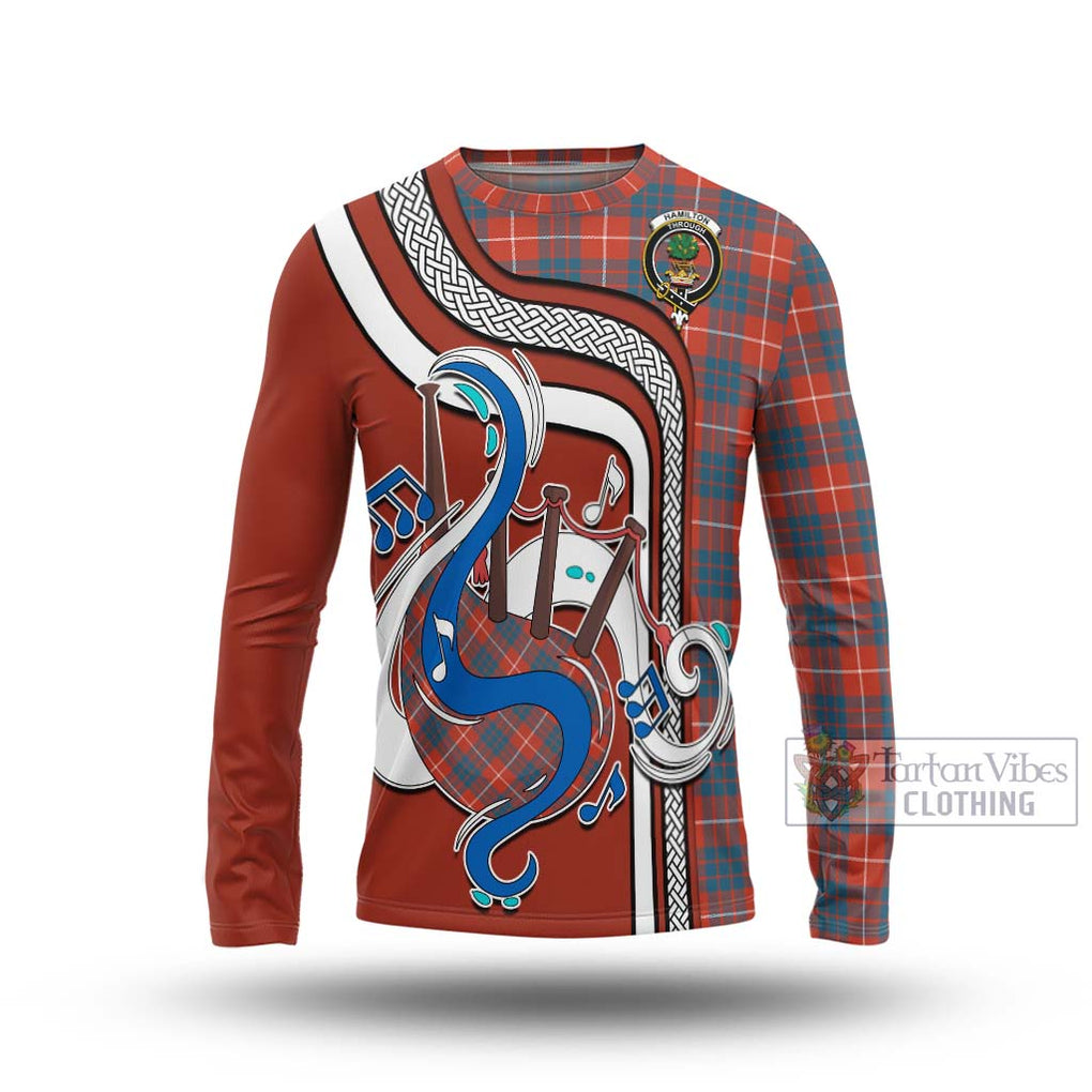 Tartan Vibes Clothing Hamilton Ancient Tartan Long Sleeve T-Shirt with Epic Bagpipe Style