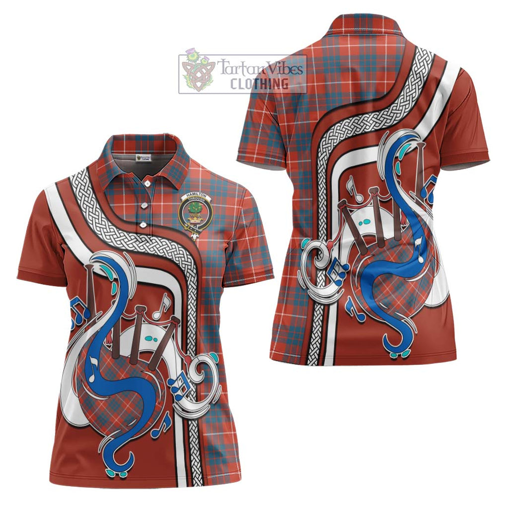 Hamilton Ancient Tartan Women's Polo Shirt with Epic Bagpipe Style Women - Tartanvibesclothing Shop