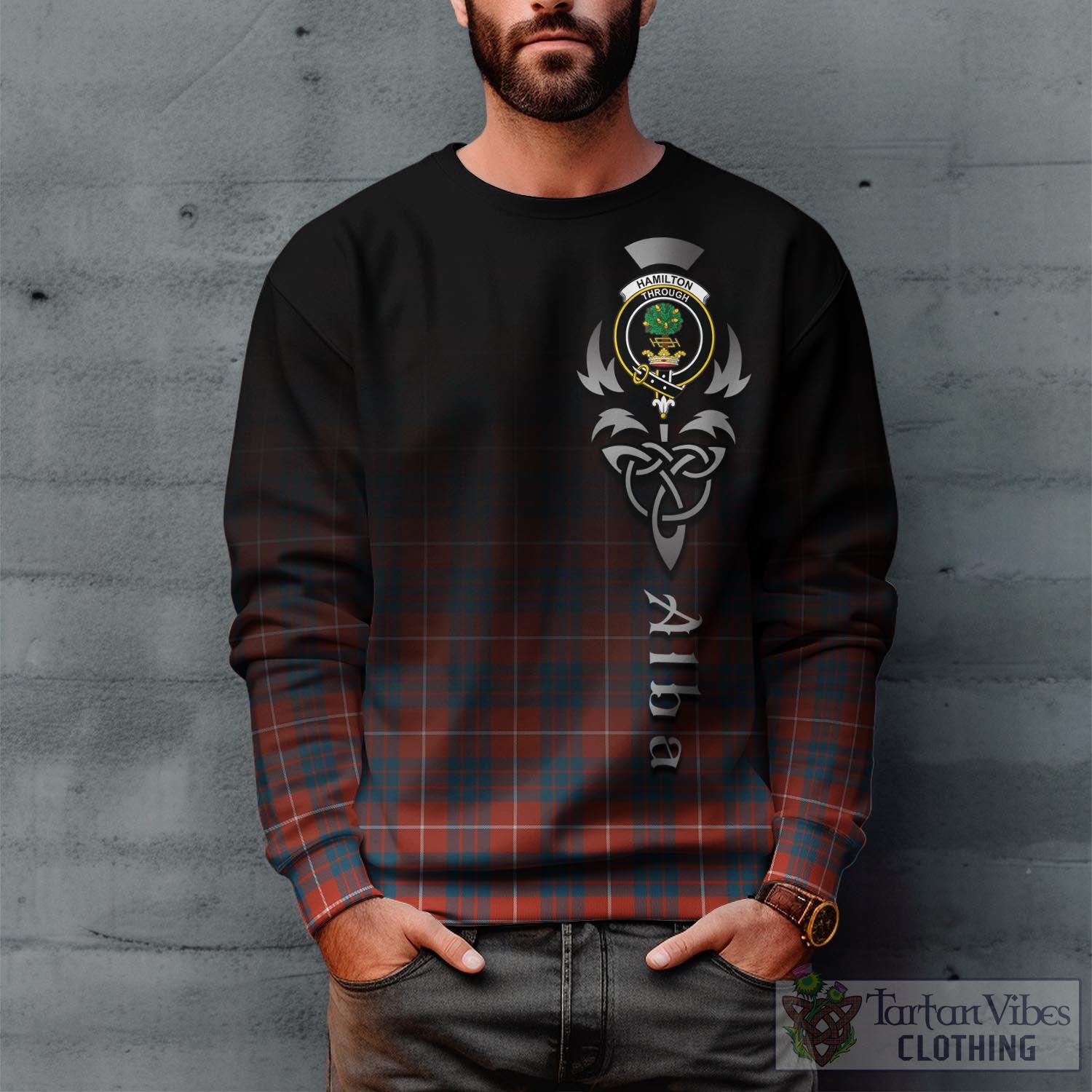 Tartan Vibes Clothing Hamilton Ancient Tartan Sweatshirt Featuring Alba Gu Brath Family Crest Celtic Inspired