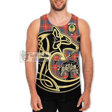 Hamilton Ancient Tartan Men's Tank Top with Family Crest Celtic Wolf Style