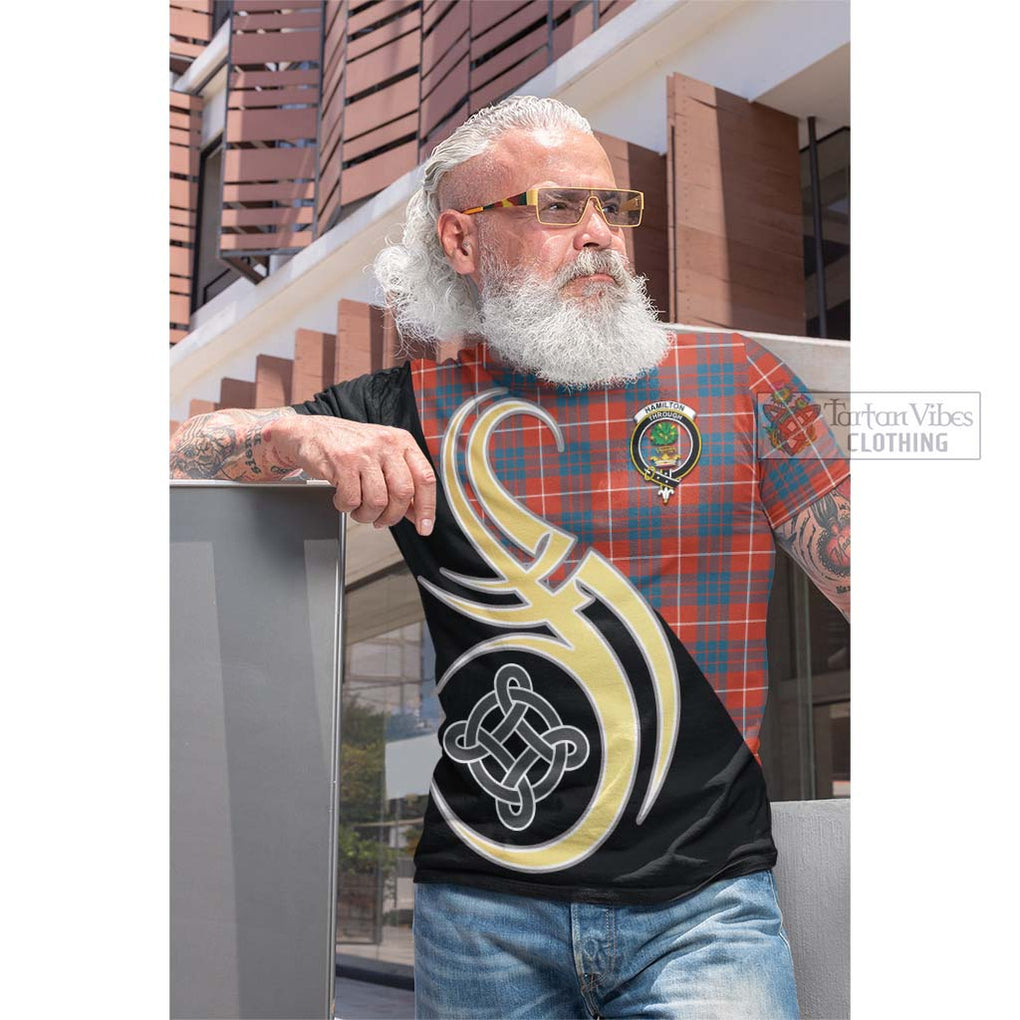 Tartan Vibes Clothing Hamilton Ancient Tartan Cotton T-shirt with Family Crest and Celtic Symbol Style