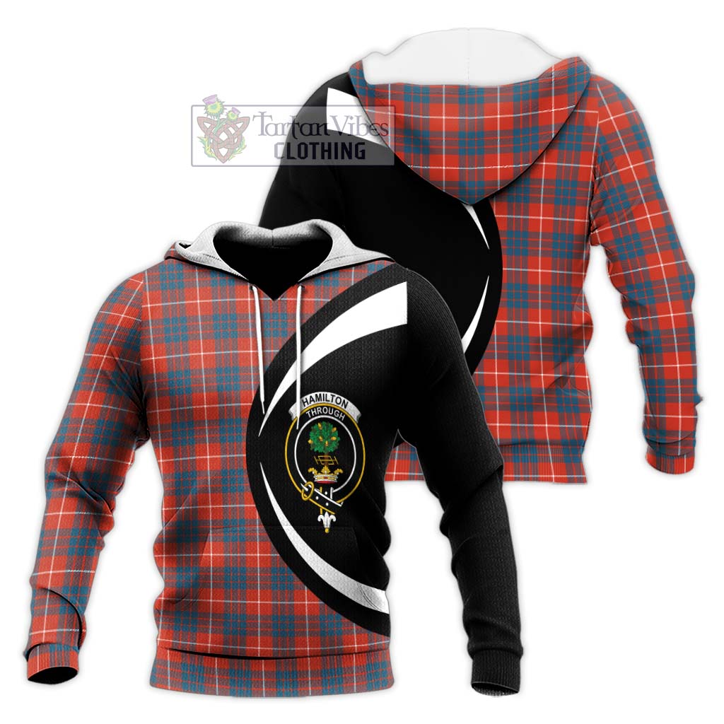 Hamilton Ancient Tartan Knitted Hoodie with Family Crest Circle Style Unisex Knitted Pullover Hoodie - Tartan Vibes Clothing