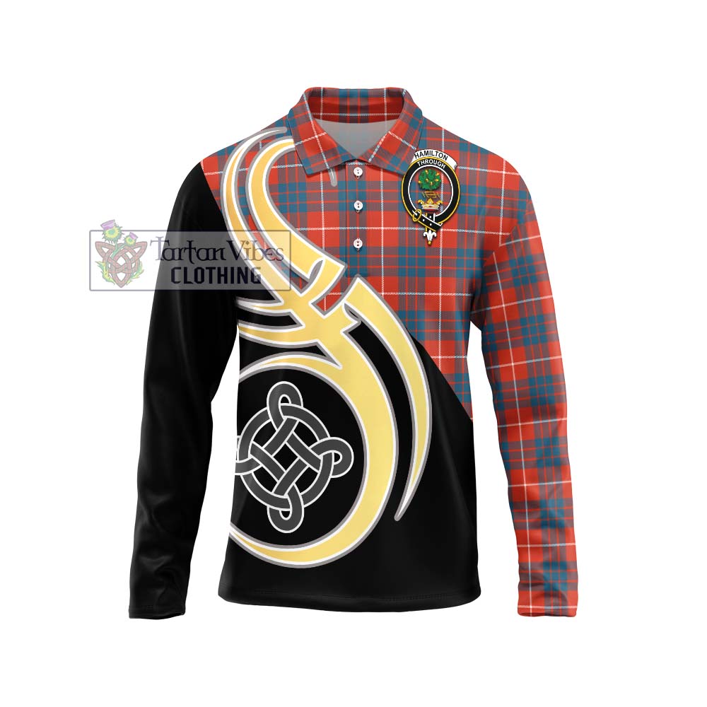 Hamilton Ancient Tartan Long Sleeve Polo Shirt with Family Crest and Celtic Symbol Style Unisex - Tartan Vibes Clothing