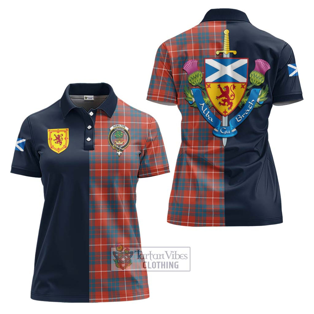 Tartan Vibes Clothing Hamilton Ancient Tartan Women's Polo Shirt with Scottish Lion Royal Arm Half Style