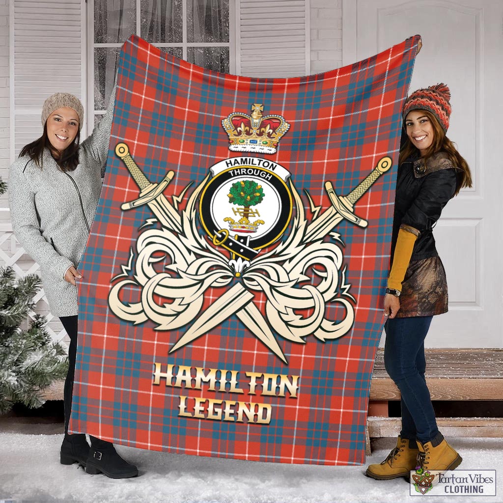 Tartan Vibes Clothing Hamilton Ancient Tartan Blanket with Clan Crest and the Golden Sword of Courageous Legacy