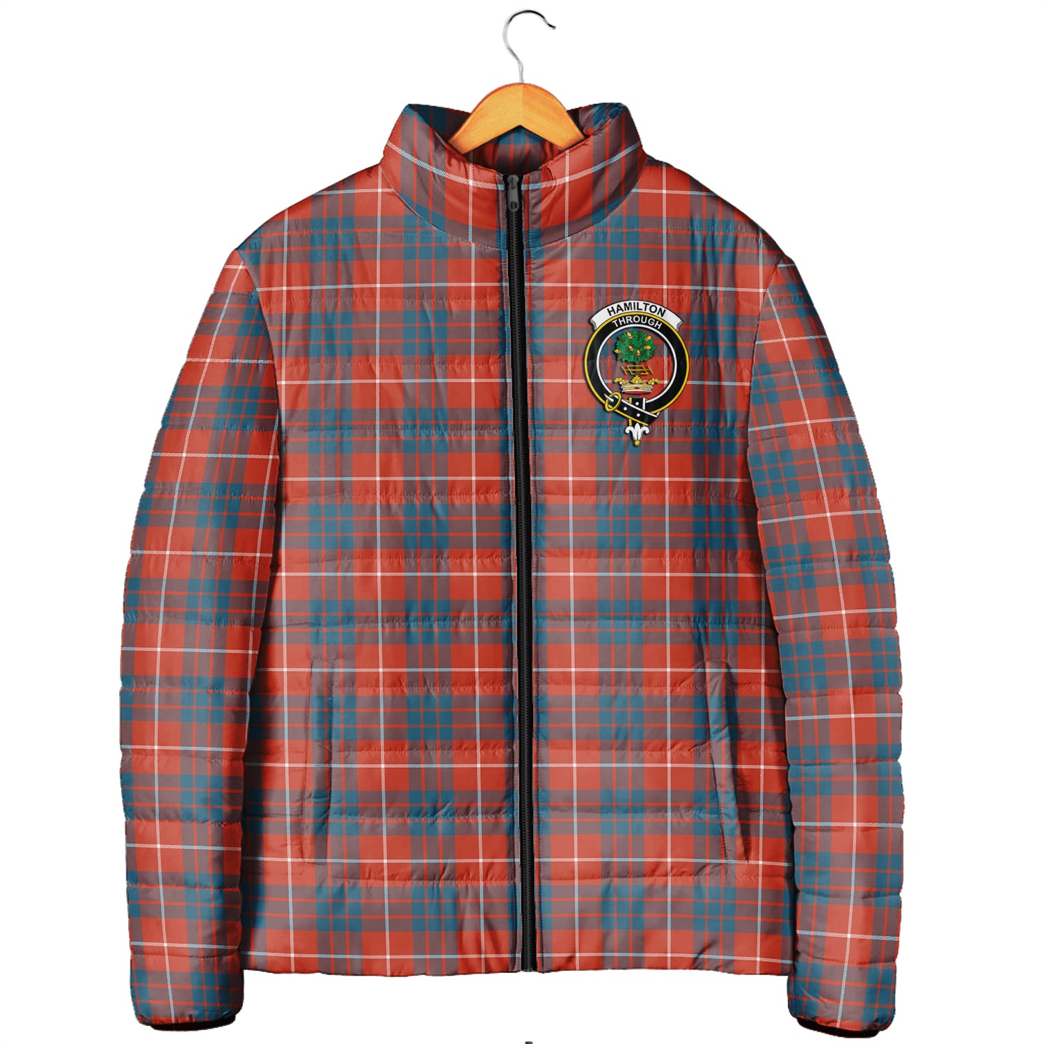 Hamilton Ancient Tartan Padded Jacket with Family Crest Men's Padded Jacket - Tartan Vibes Clothing