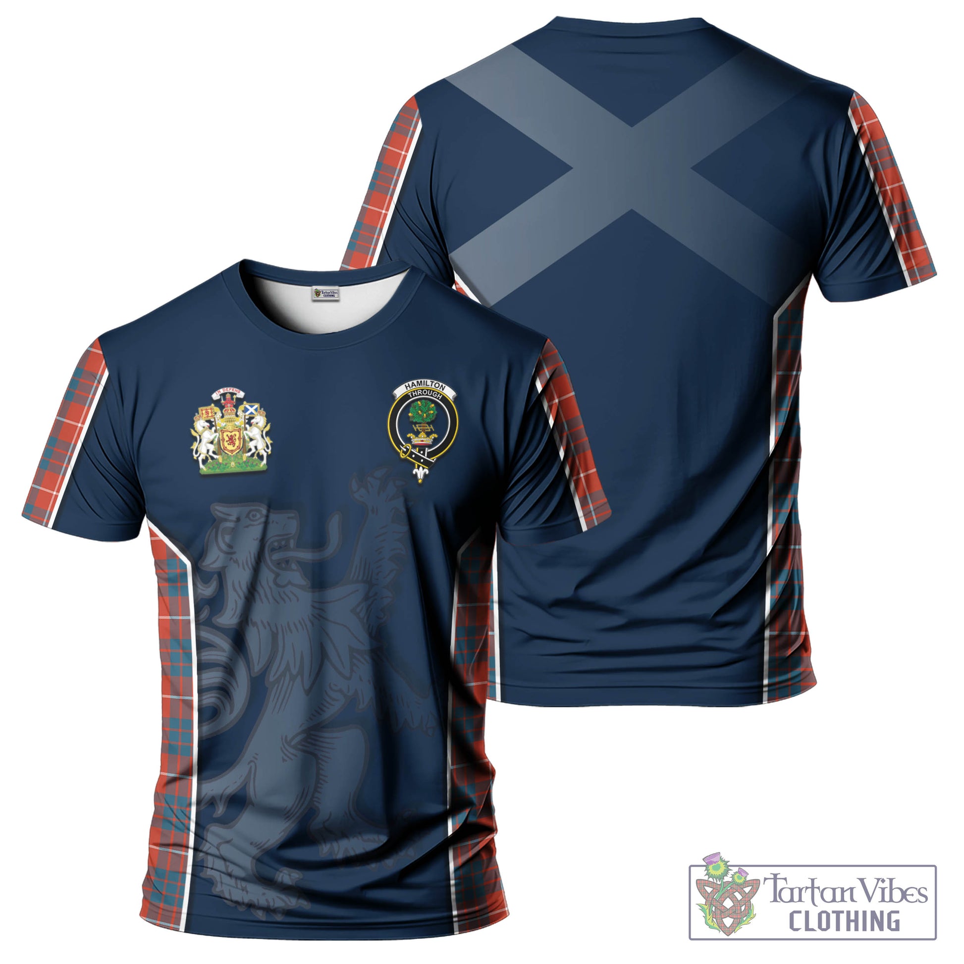 Tartan Vibes Clothing Hamilton Ancient Tartan T-Shirt with Family Crest and Lion Rampant Vibes Sport Style