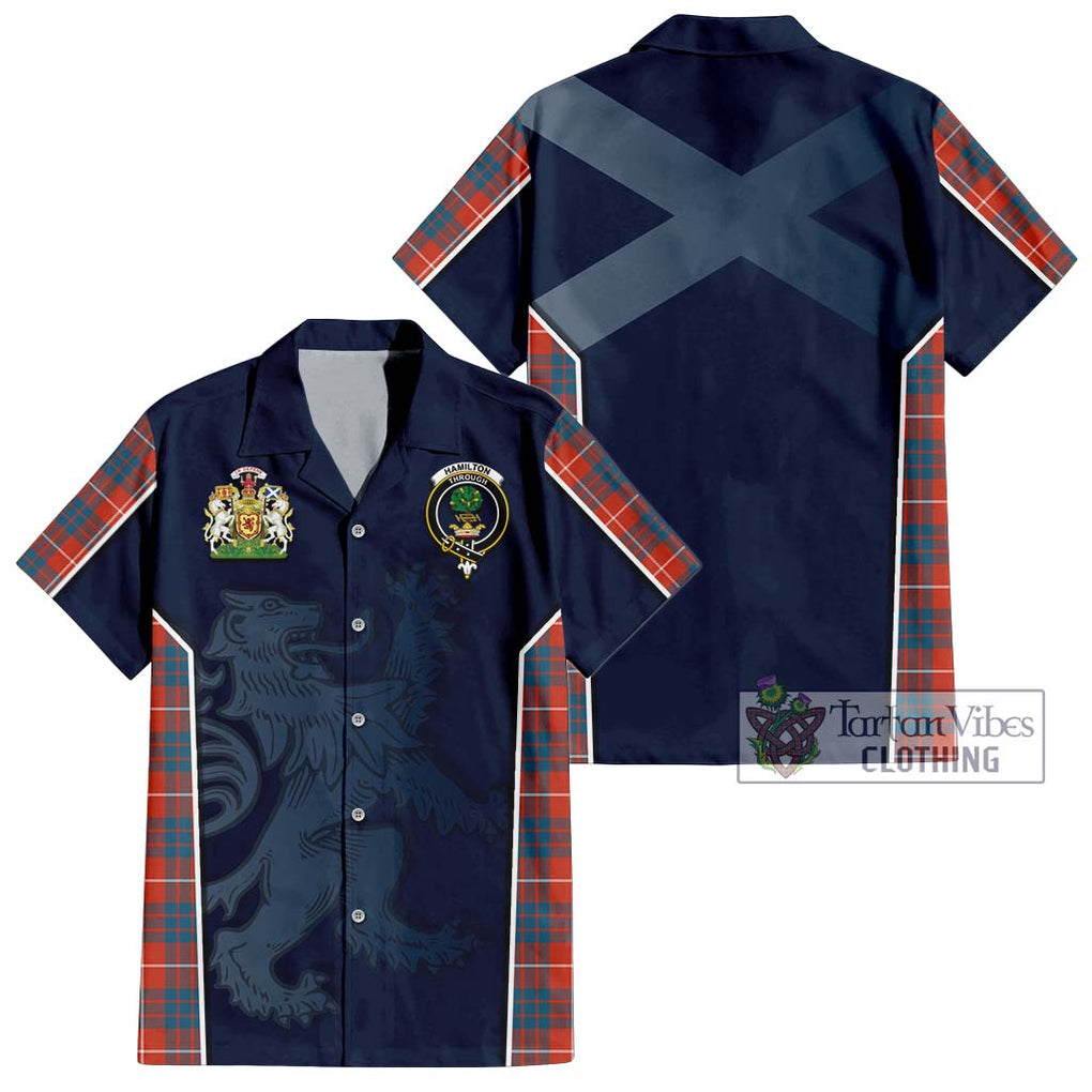 Hamilton Ancient Tartan Short Sleeve Button Shirt with Family Crest and Lion Rampant Vibes Sport Style Kid - Tartan Vibes Clothing