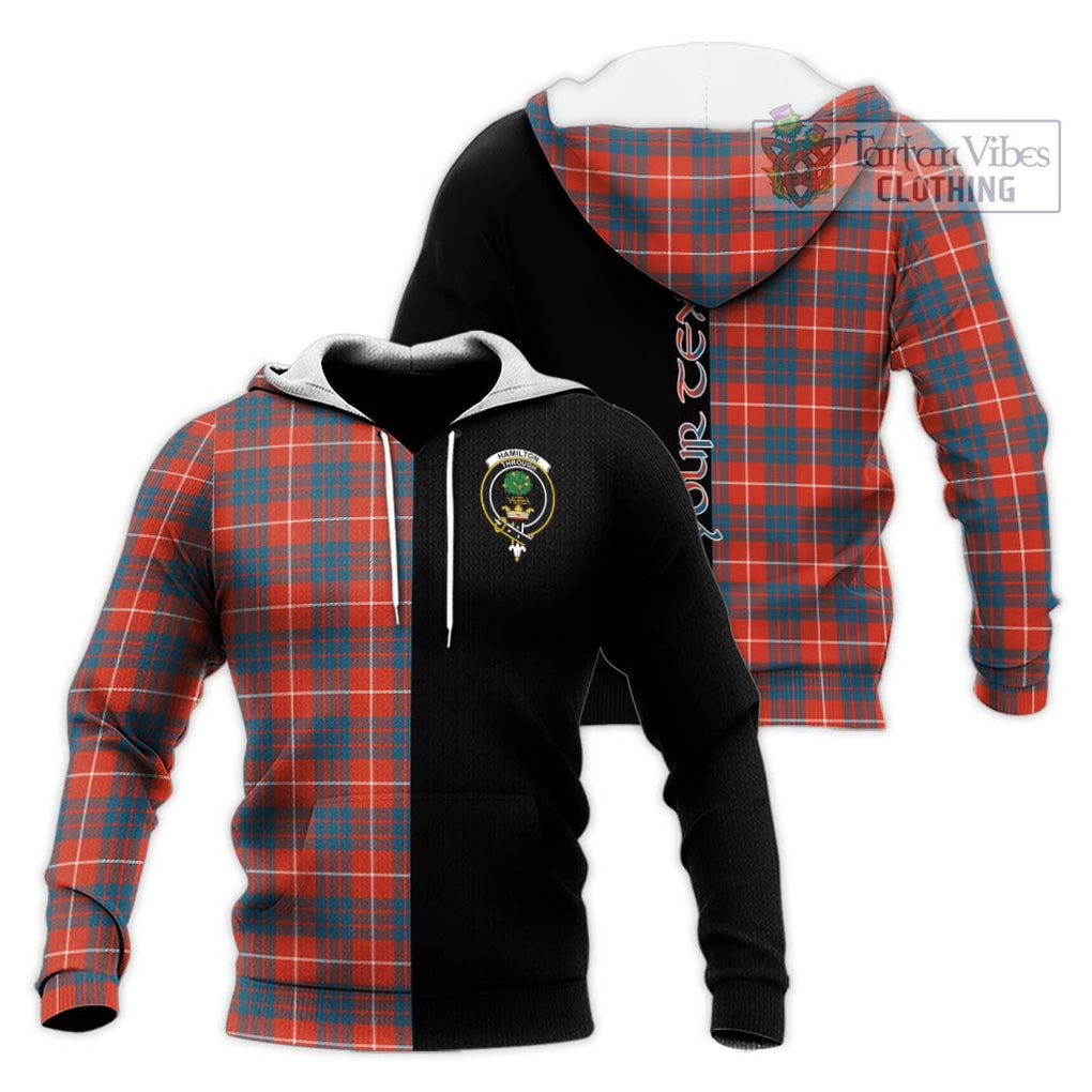 Hamilton Ancient Tartan Knitted Hoodie with Family Crest and Half Of Me Style Unisex Knitted Pullover Hoodie - Tartanvibesclothing Shop