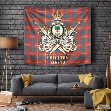 Hamilton Ancient Tartan Tapestry with Clan Crest and the Golden Sword of Courageous Legacy