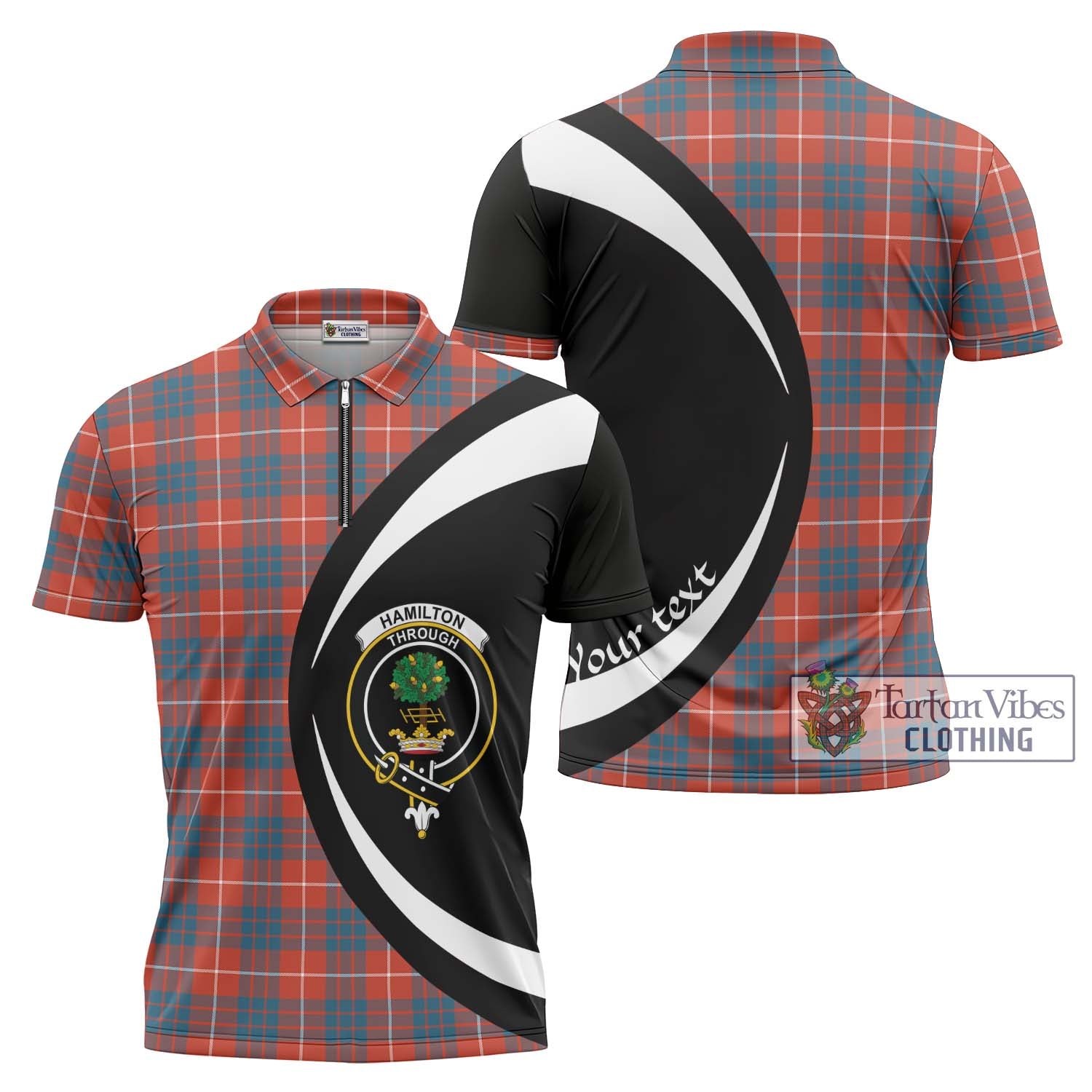 Tartan Vibes Clothing Hamilton Ancient Tartan Zipper Polo Shirt with Family Crest Circle Style