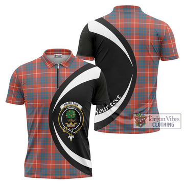 Hamilton Ancient Tartan Zipper Polo Shirt with Family Crest Circle Style