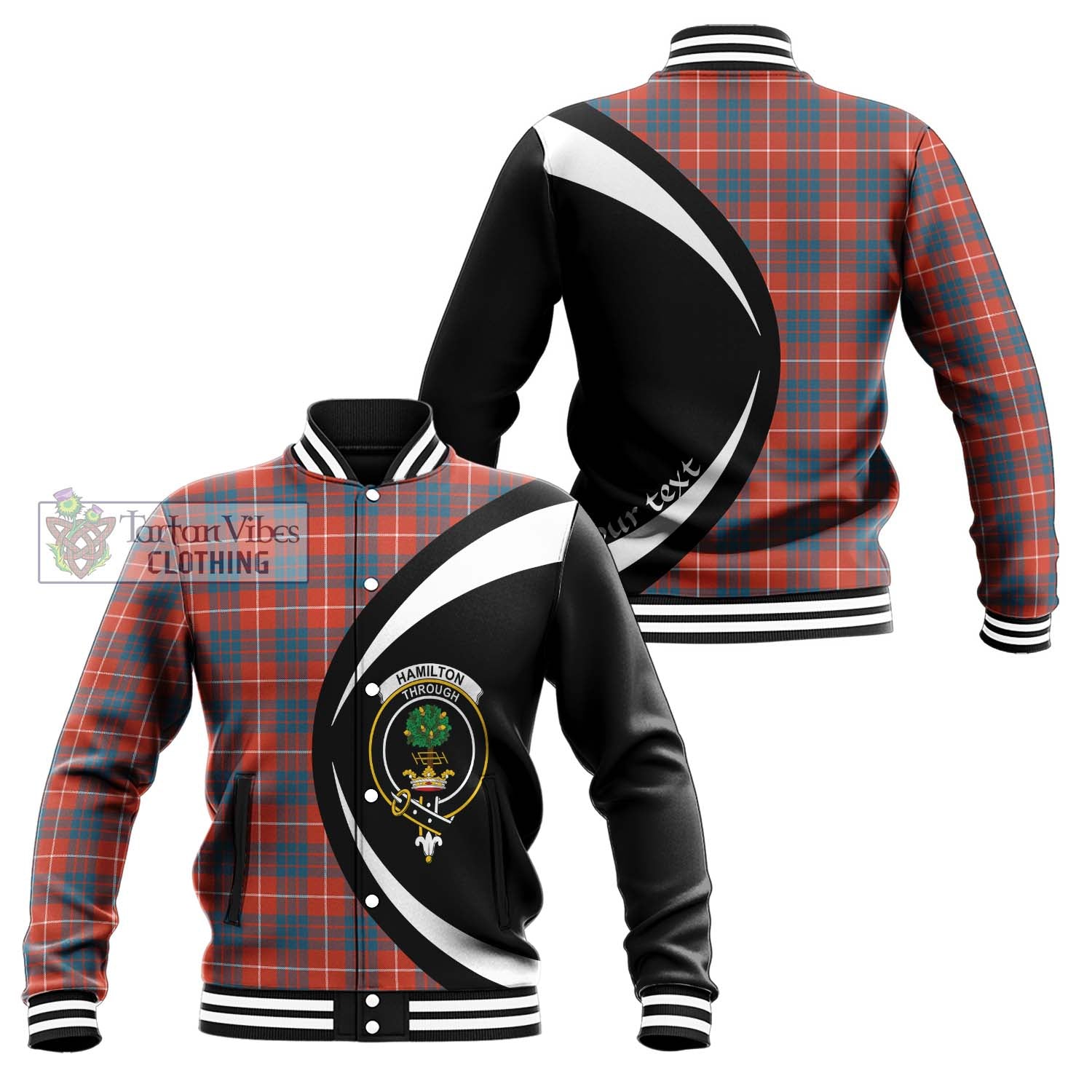 Hamilton Ancient Tartan Baseball Jacket with Family Crest Circle Style Unisex - Tartan Vibes Clothing