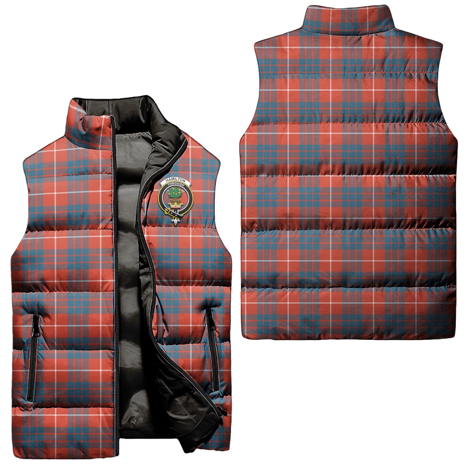 Hamilton Ancient Tartan Sleeveless Puffer Jacket with Family Crest Unisex - Tartanvibesclothing