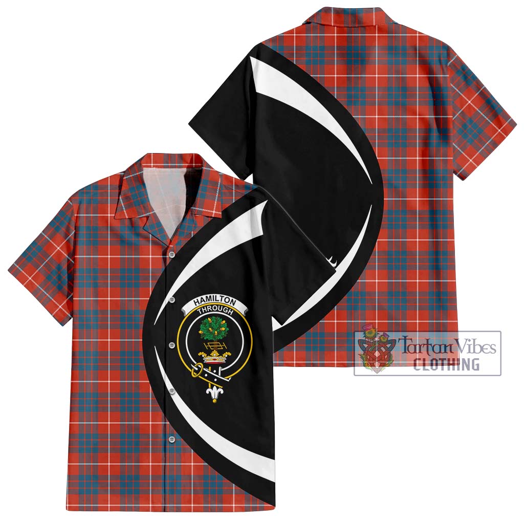 Hamilton Ancient Tartan Short Sleeve Button Up with Family Crest Circle Style Kid - Tartan Vibes Clothing