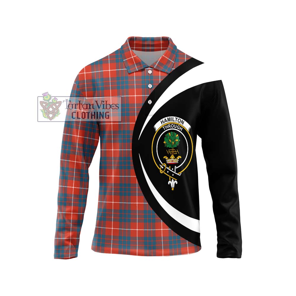 Hamilton Ancient Tartan Long Sleeve Polo Shirt with Family Crest Circle Style Unisex - Tartan Vibes Clothing