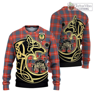 Hamilton Ancient Tartan Ugly Sweater with Family Crest Celtic Wolf Style