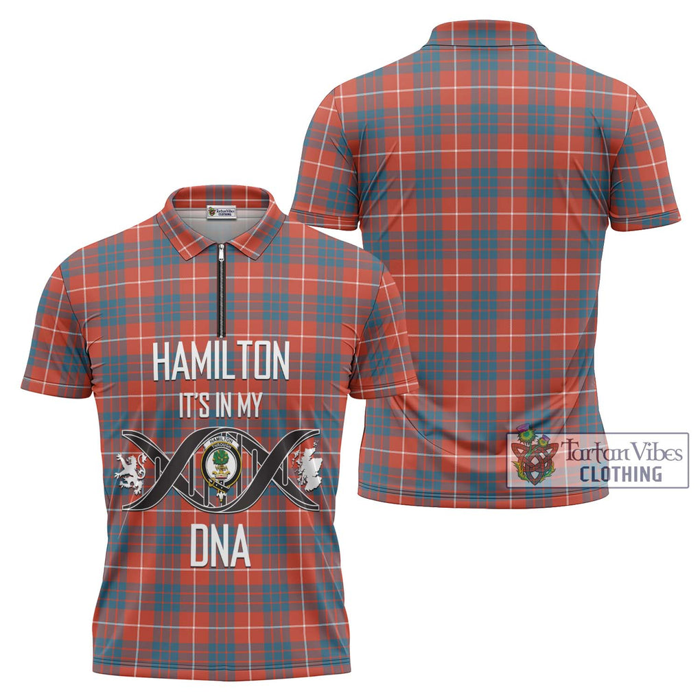 Hamilton Ancient Tartan Zipper Polo Shirt with Family Crest DNA In Me Style Unisex - Tartanvibesclothing Shop