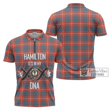 Hamilton Ancient Tartan Zipper Polo Shirt with Family Crest DNA In Me Style