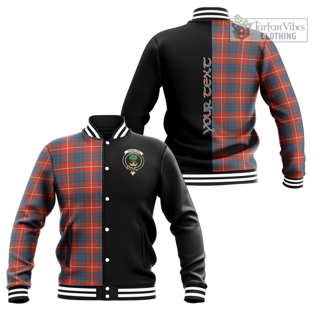 Hamilton Ancient Tartan Baseball Jacket with Family Crest and Half Of Me Style Unisex - Tartanvibesclothing Shop