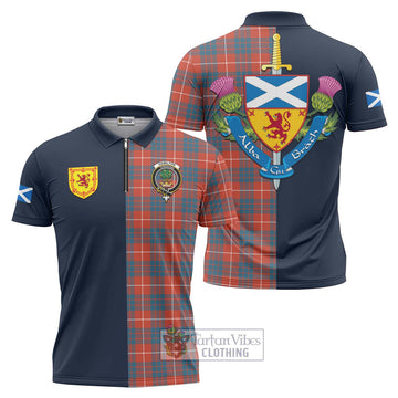 Hamilton Ancient Tartan Zipper Polo Shirt Alba with Scottish Lion Royal Arm Half Style