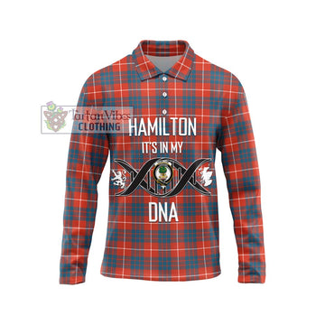 Hamilton Ancient Tartan Long Sleeve Polo Shirt with Family Crest DNA In Me Style