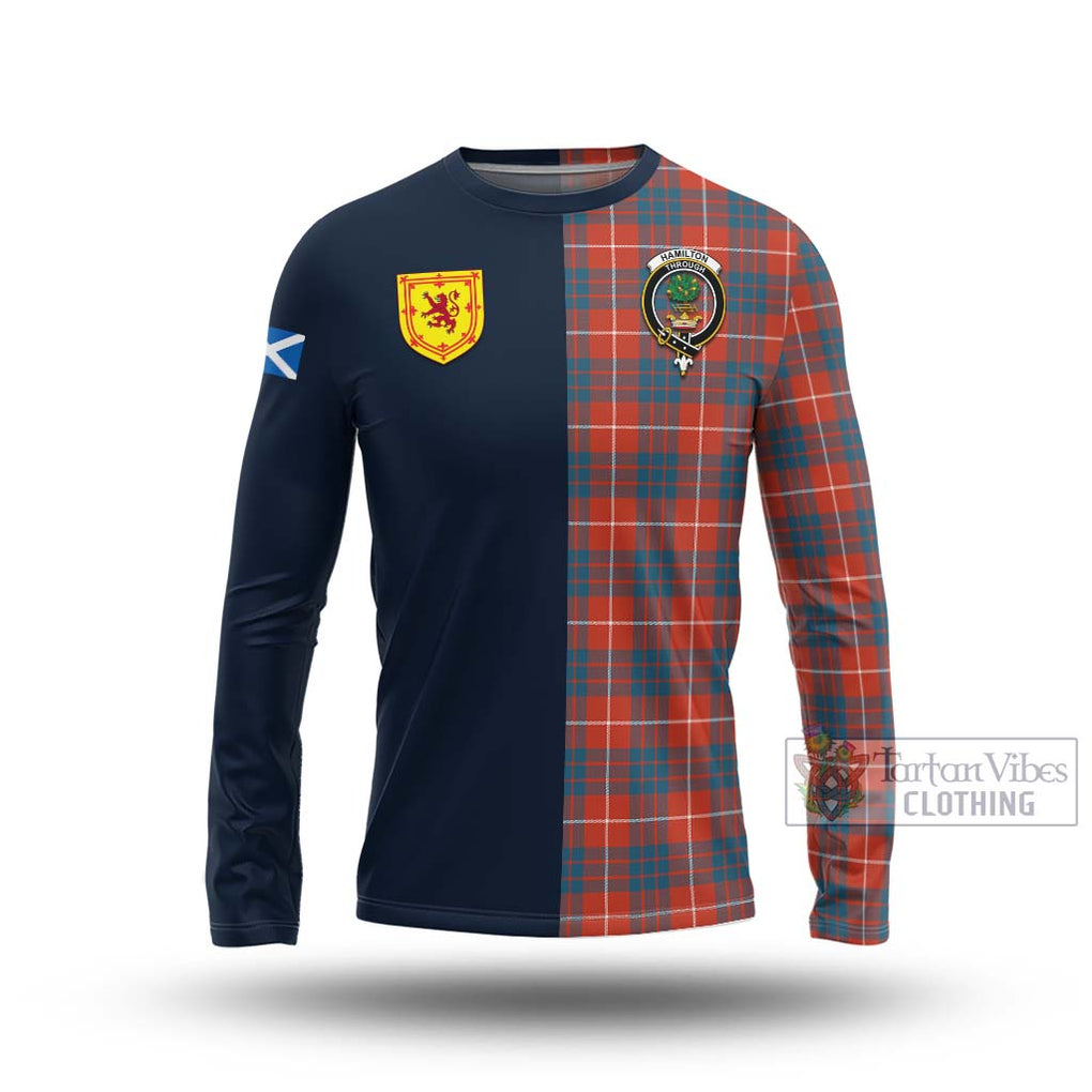 Tartan Vibes Clothing Hamilton Ancient Tartan Long Sleeve T-Shirt with Scottish Lion Royal Arm Half Style