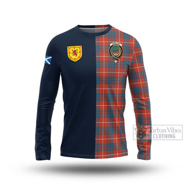 Hamilton Ancient Tartan Long Sleeve T-Shirt Alba with Scottish Lion Royal Arm Half Style